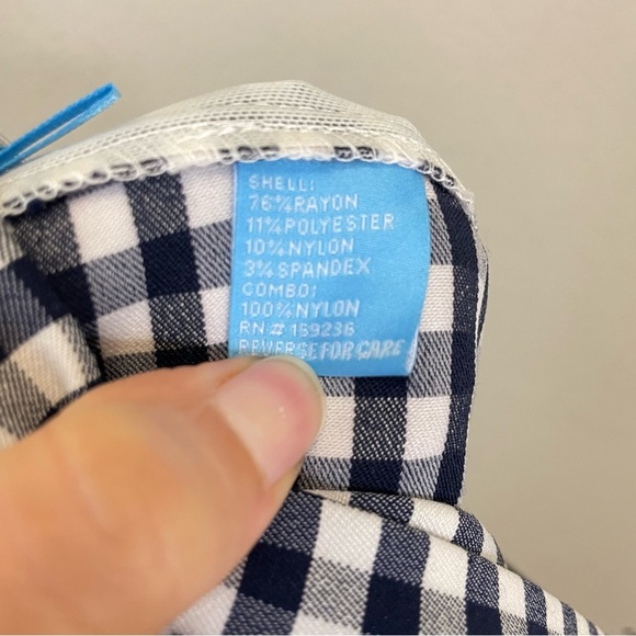 J. McLaughlin Masie Gingham Plaid Slim Straight Leg Pull On Pants Navy Size 4 - Picture 6 of 9